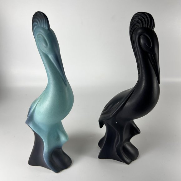 Vintage Crane Bird Figurine Sculpture Bell of California Blue Black MCM Lot of 2 - Picture 7 of 12